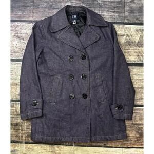 VTG Gap Pea Coat Jacket Women's XS Denim Cotton Purple Double Breasted Quilted
